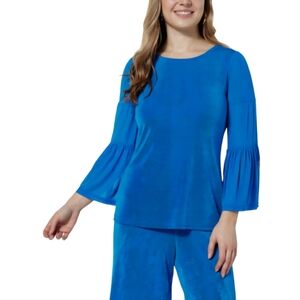 Antthony Originals Womens Mesh Knit Flounce Cuff Sleeve Top NWT Blue Size 1X